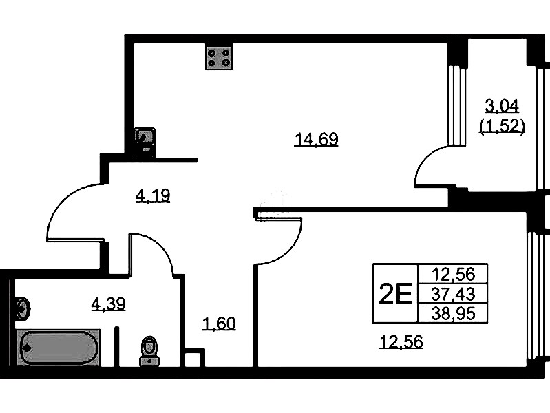 1-комнатная квартира 38.95 м², 8/15 эт., ЖК «GloraX Парголово»